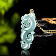 Buddha Stones 18K Gold Plated 925 Sterling Silver Year of the Dragon Jade Abundance Necklace Pendant Necklaces & Pendants BS 1