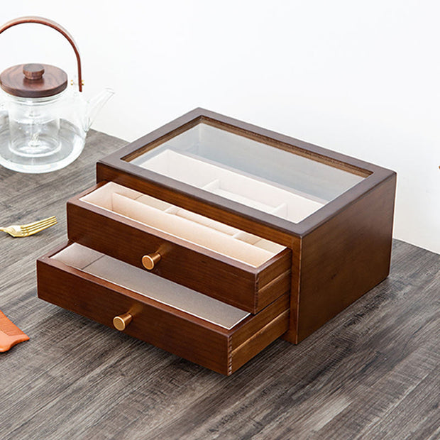 Buddha Stones Retro Solid Wood Jewelry Box Jewelry Storage Box With Drawer