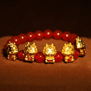 Buddha Stones Year of the Dragon Natural Red Agate Copper Coin Fu Character Protection Bracelet Bracelet BS 3