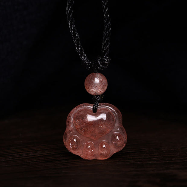 Buddha Stones Strawberry Quartz Lovely Cat Paw Claw Healing Necklace Pendant Necklaces & Pendants BS 6