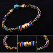 Buddha Stones Tibetan Handmade Eight Thread Knot Copper Coin Luck Weave String Bracelet Bracelet BS 6