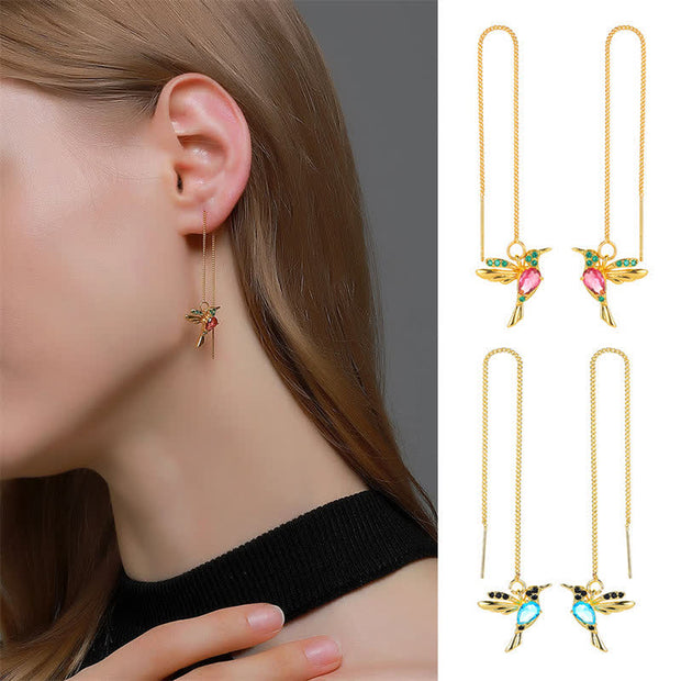 Buddha Stones Colorful Hummingbird Wealth Luck Earrings Earrings BS 2