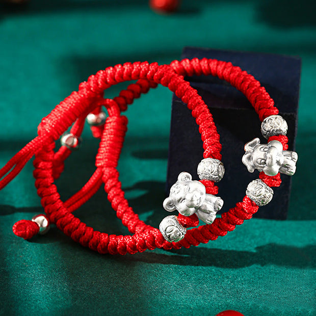 Buddha Stones 999 Sterling Silver Chinese Zodiac Red Rope Luck Handcrafted Kids Bracelet Bracelet BS 2