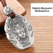 Buddha Stones Chinese Zodiac Natal Buddha Om Mani Padme Hum Lotus Compassion Necklace Pendant Necklaces & Pendants BS Rabbit-Manjushri Bodhisattva