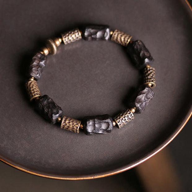 Buddha Stones Tibetan Ebony Wood Copper Calm Peace Bracelet
