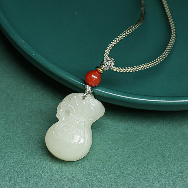 Buddha Stones Natural Hetian Jade Money Bag Wealth Necklace Pendant Key Chain Phone Hanging Decoration Necklaces & Pendants BS 4