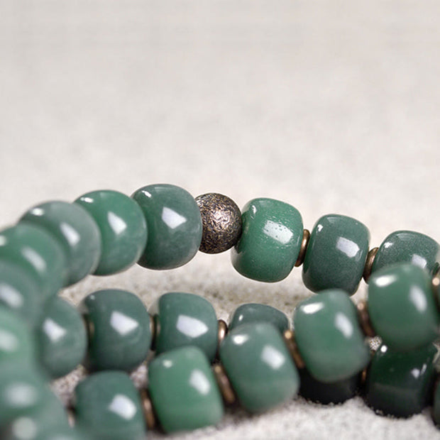 Buddha Stones Cyan Bodhi Seed Dzi Bead Wisdom Peace Triple Wrap Bracelet Mala Bracelet BS 5