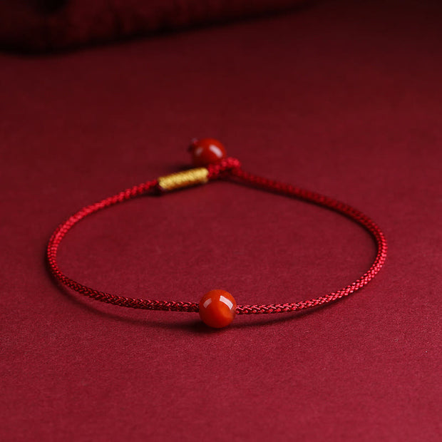 Buddha Stones Natural Cinnabar Red Agate Blessing Red String Bracelet Bracelet BS Red Agate(Confidence♥Calm) 18cm