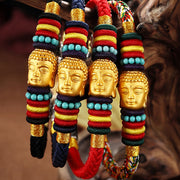 Buddha Stones 999 Gold Buddha Head Compassion Handcrafted Rope Bracelet