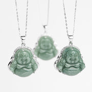 Buddha Stones 925 Sterling Silver Laughing Buddha Jade Abundance Necklace Chain Pendant Necklaces & Pendants BS 10
