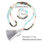 108 Mala Beads Amazonite Black Glitter Stone Positive Tassel Bracelet (Extra 30% Off | USE CODE: FS30)