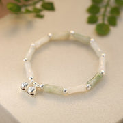 Buddha Stones 925 Sterling Silver Natural White Jade Bamboo Bell Charm Luck Happiness Bracelet Bracelet BS 2