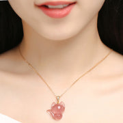 Buddha Stones 14k Gold Plated 925 Sterling Silver Strawberry Quartz Fox Healing Necklace Pendant