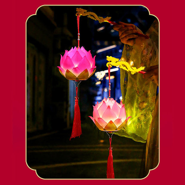 Buddha Stones DIY Lotus Flower Dragon Lantern Tassel Lamp Decoration Decorations BS 16