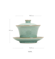 Buddha Stones Retro Green Ice Glaze Ceramic Gaiwan Sancai Teacup Kung Fu Tea Cup And Saucer With Lid