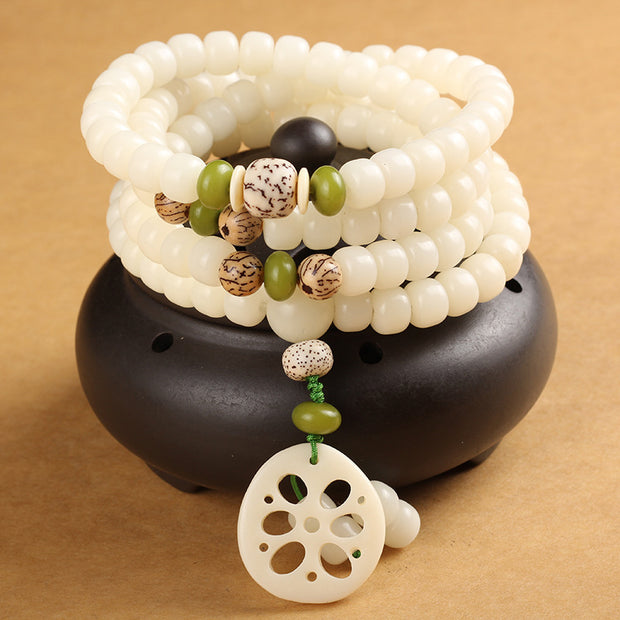 Buddha Stones White Bodhi Seed Mala 108 Beads Luck Bracelet Bracelet BS main