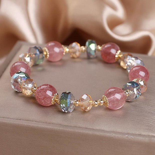 Buddha Stones Natural Strawberry Quartz Colorful Crystal Positive Bracelet Bracelet BS 2