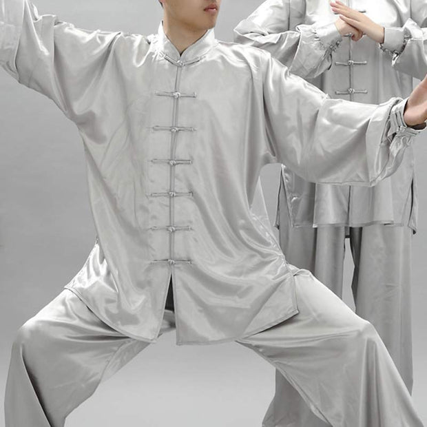 Buddha Stones Simple Pattern Meditation Prayer Spiritual Zen Tai Chi Qigong Practice Unisex Clothing Set Clothes BS Light Gray XXXL