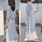 Buddha Stones 2Pcs V-neck Embroidery Yoga Clothing Zen Meditation Cotton Linen Top Pants Women's Set Clothes BS 12
