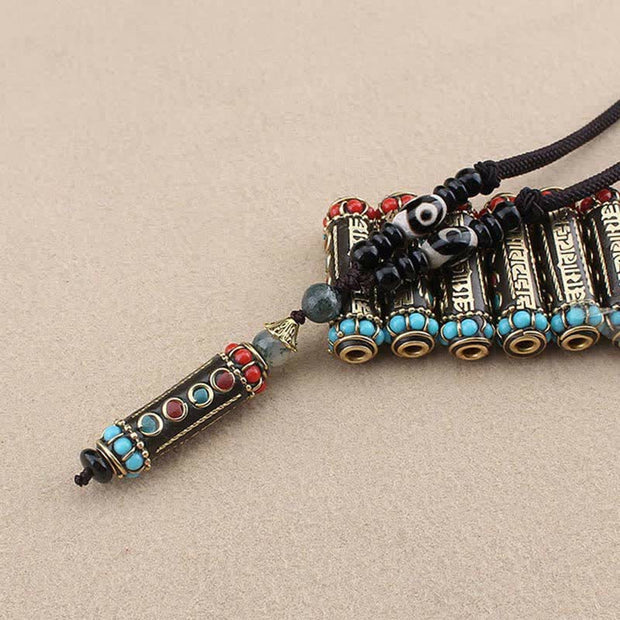 Buddha Stones Tibetan Om Mani Padme Hum Dzi Bead Wenge Wood Necklace Pendant Necklaces & Pendants BS 10