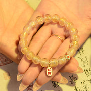 Buddha Stones Tibetan Incense Ash Liuli Glass Bead Lucky Fortune Fu Character Charm Bracelet