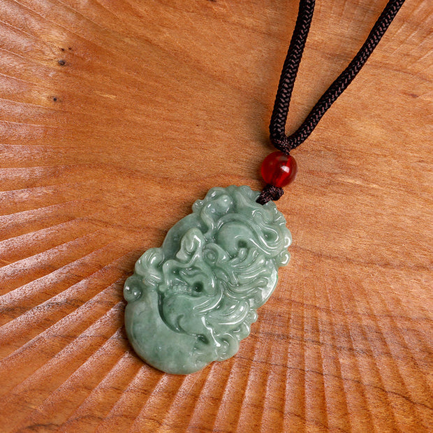 Buddha Stones Natural Jade 12 Chinese Zodiac Prosperity Necklace Pendant
