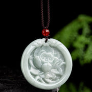 Buddha Stones Natural Jade Lotus Flower Carved Prosperity Necklace Pendant Necklaces & Pendants BS 3