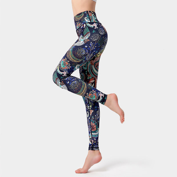 Buddha Stones Flowers Leaves Birds Print Pants Sports Fitness Yoga Dance Leggings Women's Yoga Pants