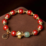 Buddha Stones Year of the Dragon Natural Cinnabar Fu Character Charm Blessing Bracelet Bracelet BS 2