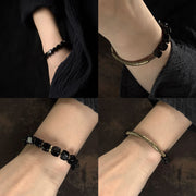Buddha Stones Black Obsidian Crystal Copper Strength Couple Bracelet Bracelet BS 10