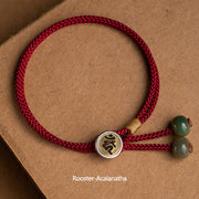 Buddha Stones 925 Sterling Silver Handmade Chinese Zodiac Natal Buddha Cyan Bodhi Seed Protection Braided Red String Bracelet Bracelet BS Rooster-Acalanatha(Wrist Circumference 14-18cm)