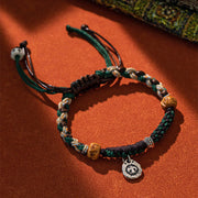 Buddha Stones Tibetan Dzi Bead Agate Yak Bone Wealth Rope Bracelet