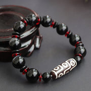 Buddha Stones Black Onyx Nine-Eye Dzi Bead Wealth Protection Bracelet Bracelet BS 1
