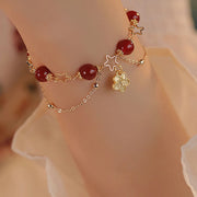 Buddha Stones 14k Gold Plated Red Agate Star Flower Charm Calm Bracelet Bracelet BS 6
