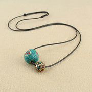 Buddha Stones Tibetan Turquoise Double Bead Protection Strength Necklace Pendant Necklaces & Pendants BS 4