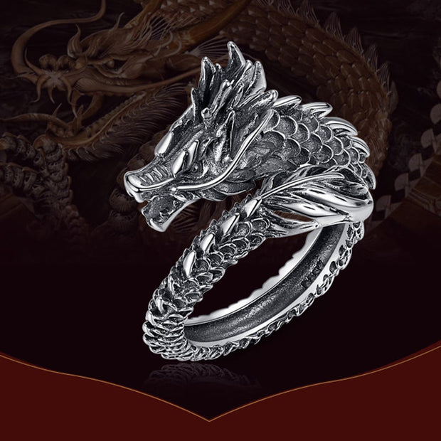 Buddha Stones 925 Sterling Silver Vintage Dragon Success Protection Strength Adjustable Ring Ring BS 2