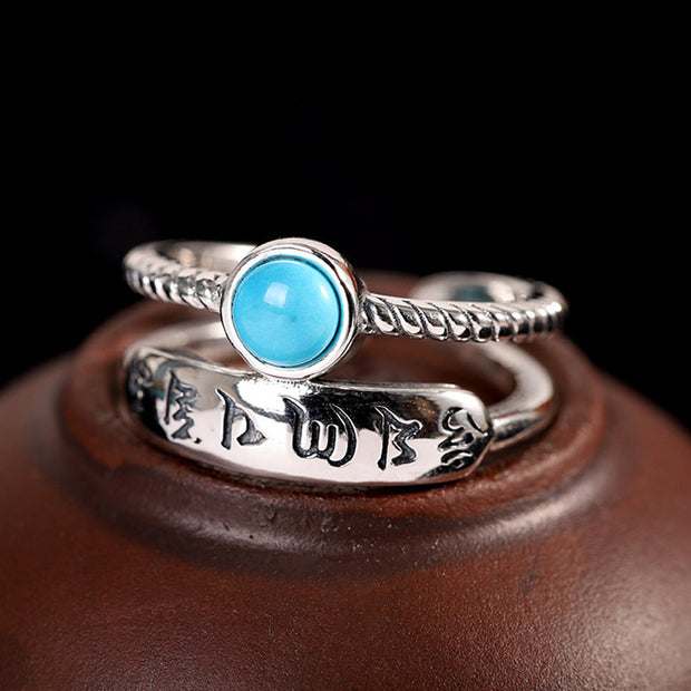 925 Sterling Silver Turquoise Six True Words Blessing Ring Rings BS Silver&Turquoise
