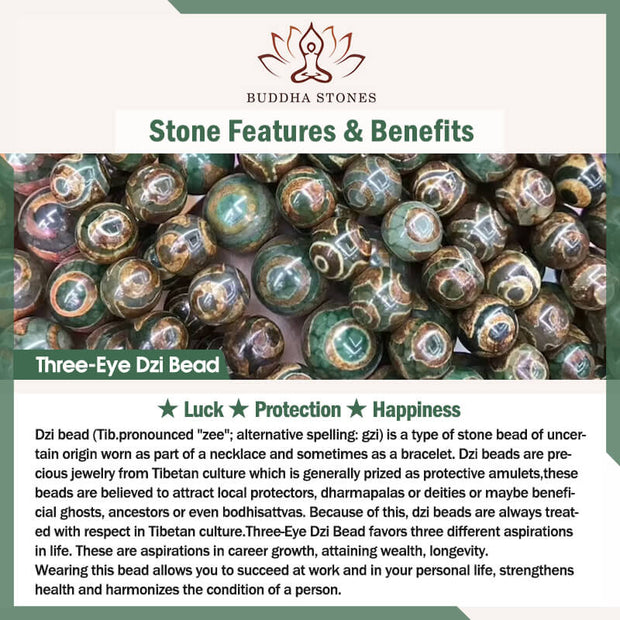 Buddha Stones Tibetan Three-eyed Dzi Bead Agate Protection Happiness Bracelet