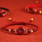 Buddha Stones Handmade Lotus Cinnabar Peace Buckle Blessing Braid Bracelet Bracelet BS 1