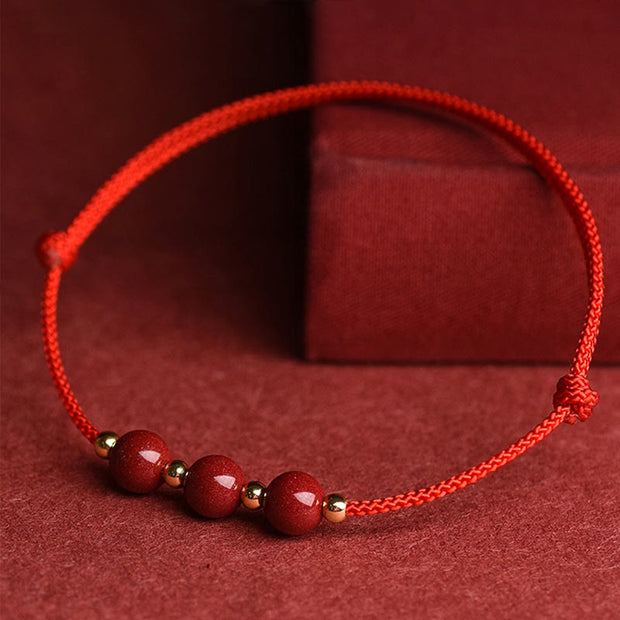 Buddha Stones Natural Lucky Cinnabar Bead Blessing String Bracelet Anklet Bracelet BS 10