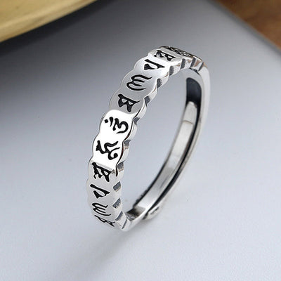 Buddha Stones 925 Sterling Silver Six True Words Calm Wisdom Ring Rings BS Silver
