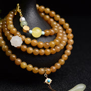 Buddha Stones Natural Hetian Topaz Amber Lotus White Jade Pearl Success Bracelet Bracelet BS 4