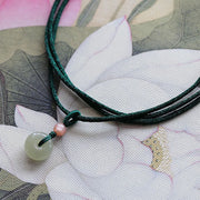 Buddha Stones Natural Round Jade Peace Buckle Lotus Abundance String Necklace Pendant Necklaces & Pendants BS 3