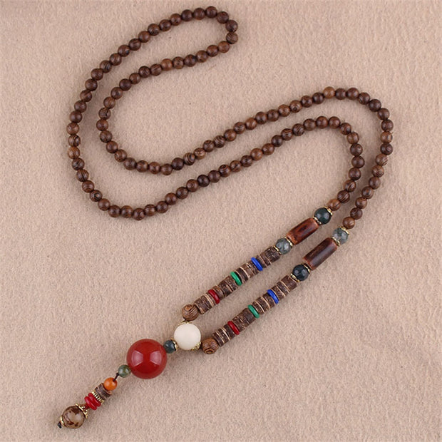 Buddha Stones Tibetan Wenge Wood Bodhi Seed Agate Elephant Protection Necklace Pendant Necklaces & Pendants BS Wenge Wood&Red Agate