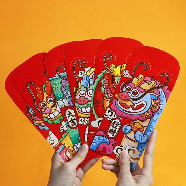 Buddha Stones 6Pcs Chinese Red Envelope Year of the Dragon Lucky Money Envelopes Auspicious Dragon Design 2024 Chinese New Year Dragon Year Envelope Red Envelope BS 2