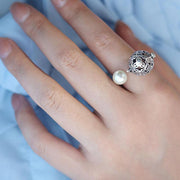 Buddha Stones Silver Pearl Sachet Ball Ring