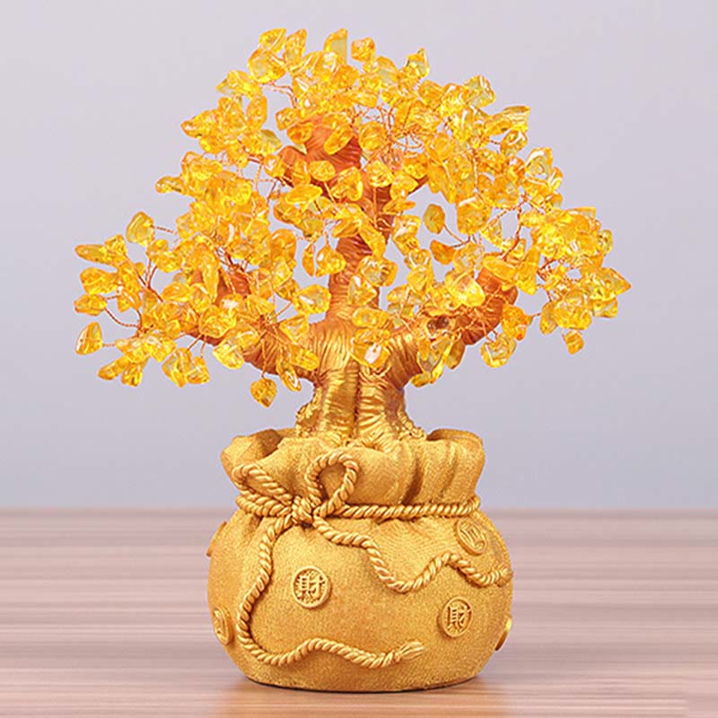 Buddha Stones Natural Citrine Money Tree Gemstone Ornament - Feng Shui for Prosperity Decoration BS 9