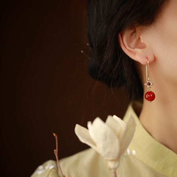 Buddha Stones 925 Sterling Silver Red Agate Flower Beaded Confidence Earrings Earrings BS 2