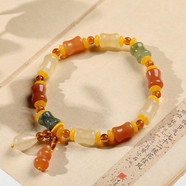 Buddha Stones Natural Golden Silk Jade Gourd Wealth Charm Bracelet Bracelet BS 1