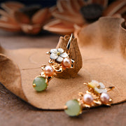 Buddha Stones 14K Gold Plated Tridacna Stone Flower Pearl Green Aventurine Bead Drop Earrings Earrings BS 3